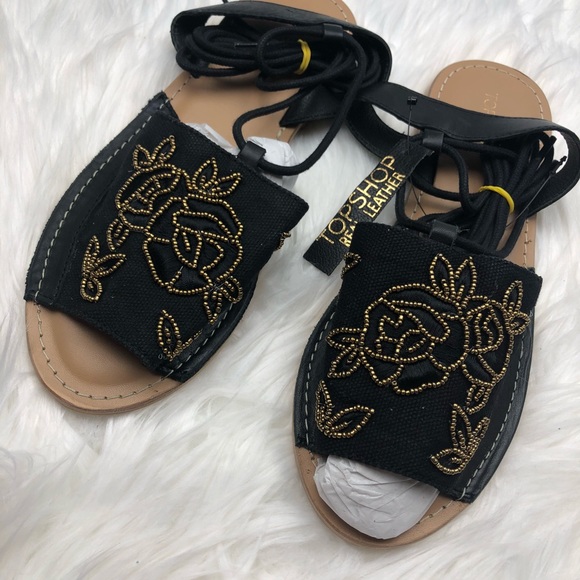 NWT Topshop Beaded Floral Wrap Sandals - Picture 5 of 6